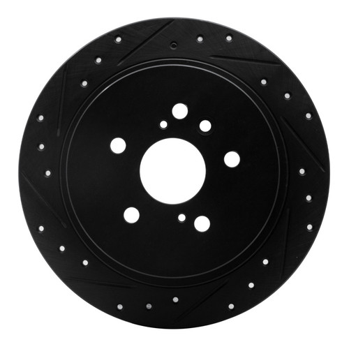 R1 08-13 Toyota Highlander Rear Left Drilled & Slotted Black Brake Rotor