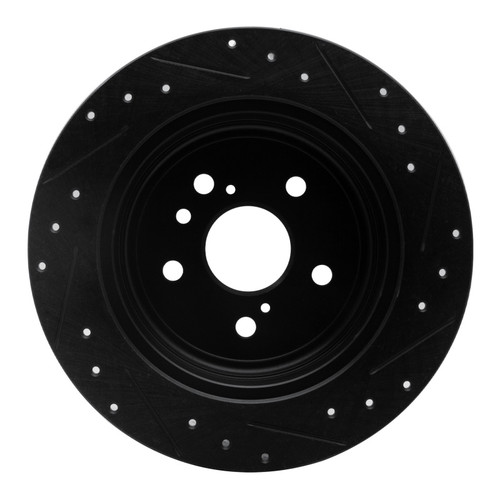 R1 08-13 Toyota Highlander Rear Left Drilled & Slotted Black Brake Rotor