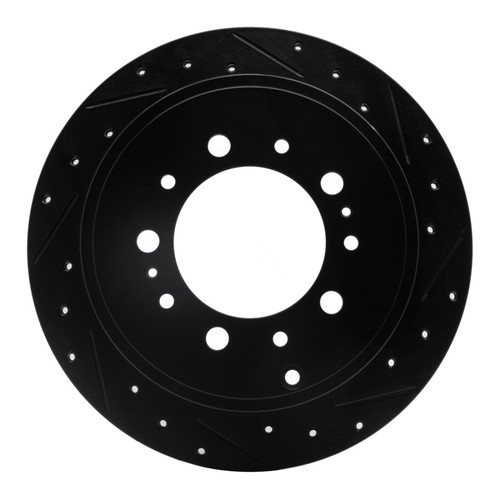 R1 07-22 Lexus LX570 Rear Right Drilled & Slotted Black Brake Rotor