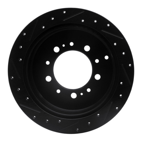 R1 07-22 Lexus LX570 Rear Right Drilled & Slotted Black Brake Rotor