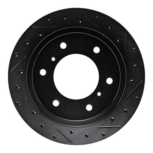 R1 00-06 Mitsubishi Montero Rear Right Drilled & Slotted Black Brake Rotor