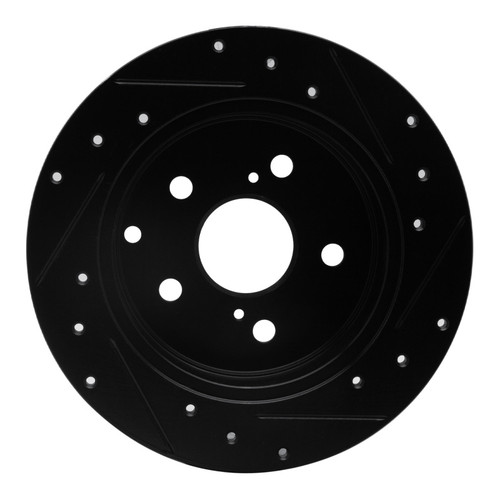 R1 06-18 Lexus HS250H Rear Left Drilled & Slotted Black Brake Rotor