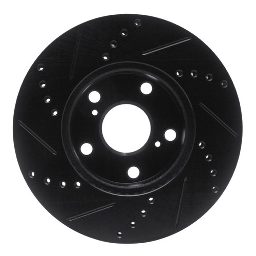 R1 05-15 Toyota Tacoma Front Right Drilled & Slotted Black Brake Rotor
