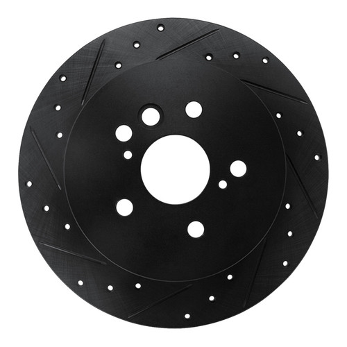 R1 04-05 Toyota RAV4 Rear Left Drilled & Slotted Black Brake Rotor