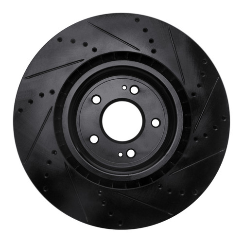R1 08-15 Mitsubishi Lancer Front Left Drilled & Slotted Black Brake Rotor