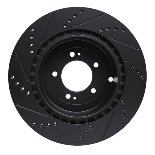 R1 08-15 Mitsubishi Lancer Rear Right Drilled & Slotted Black Brake Rotor