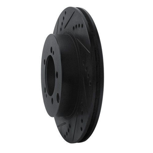 R1 03-06 Mitsubishi Lancer Rear Left Drilled & Slotted Black Brake Rotor