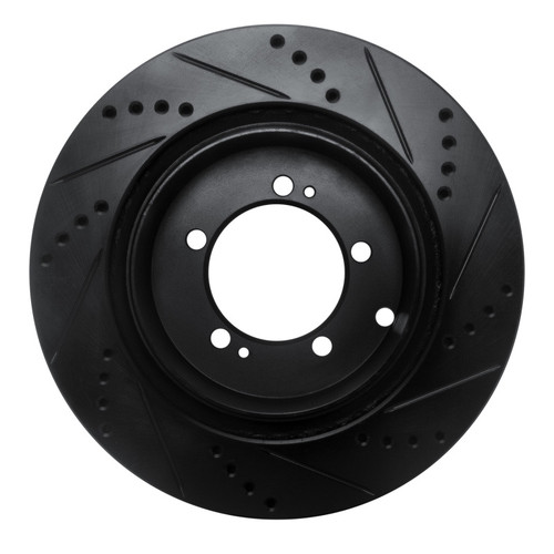 R1 03-06 Mitsubishi Lancer Rear Left Drilled & Slotted Black Brake Rotor