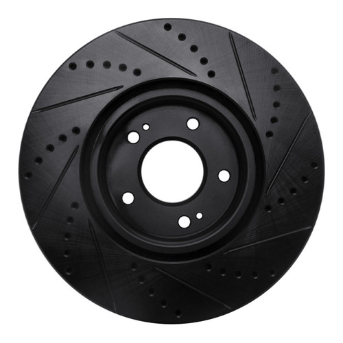 R1 03-06 Mitsubishi Lancer Front Left Drilled & Slotted Black Brake Rotor