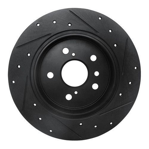 R1 99-03 Lexus RX300 Rear Left Drilled & Slotted Black Brake Rotor