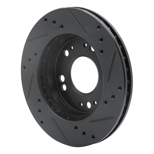 R1 90-05 Chrysler SEBRING Front Left Drilled & Slotted Black Brake Rotor