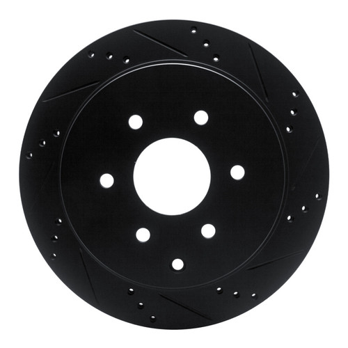 R1 10-24 Infiniti QX80 Rear Right Drilled & Slotted Black Brake Rotor