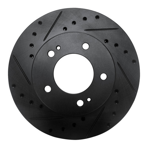 R1 83-89 Chrysler Conquest Front Left Drilled & Slotted Black Brake Rotor