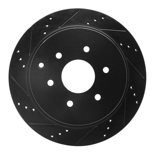 R1 10-24 Infiniti QX56 Rear Left Drilled & Slotted Black Brake Rotor