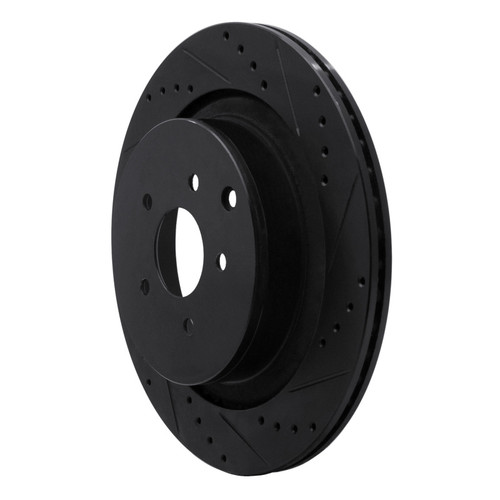 R1 09-24 Infiniti Q70L Rear Right Drilled & Slotted Black Brake Rotor