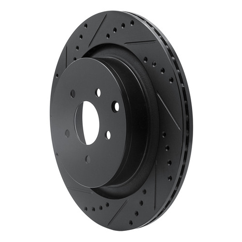 R1 09-24 Infiniti Q70L Rear Left Drilled & Slotted Black Brake Rotor