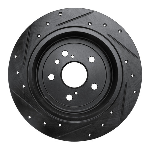 R1 09-15 Toyota Venza Rear Right Drilled & Slotted Black Brake Rotor