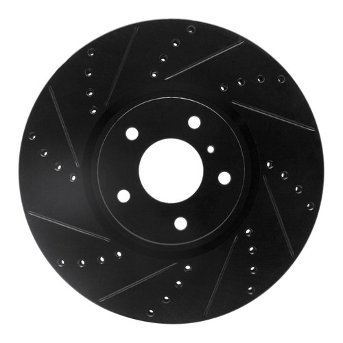 R1 07-15 Infiniti Q60 Front Left Drilled & Slotted Black Brake Rotor