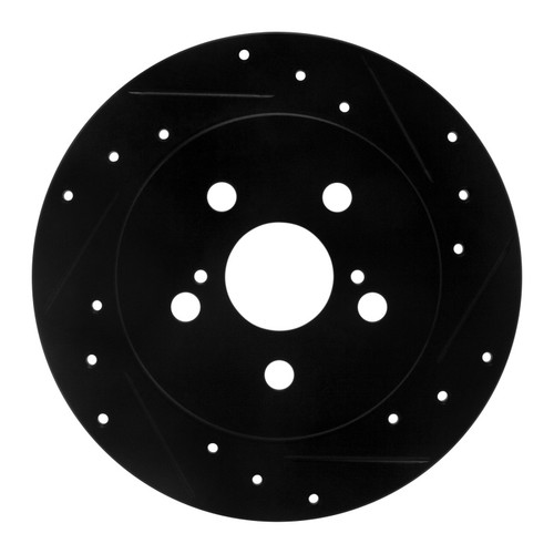R1 09-24 Lexus CT200H Rear Right Drilled & Slotted Black Brake Rotor