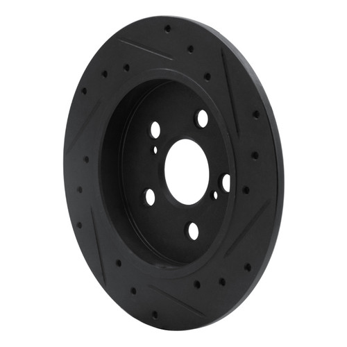 R1 09-24 Lexus CT200H Rear Left Drilled & Slotted Black Brake Rotor