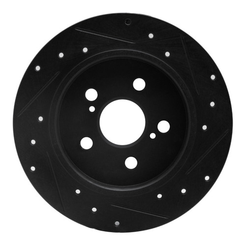 R1 09-24 Lexus CT200H Rear Left Drilled & Slotted Black Brake Rotor