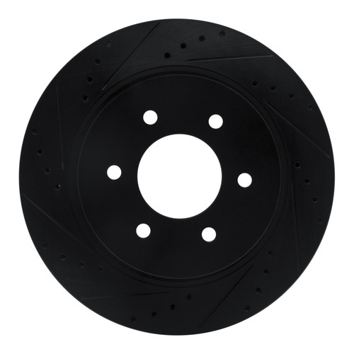 R1 16-24 Nissan Titan XD Front Left Drilled & Slotted Black Brake Rotor