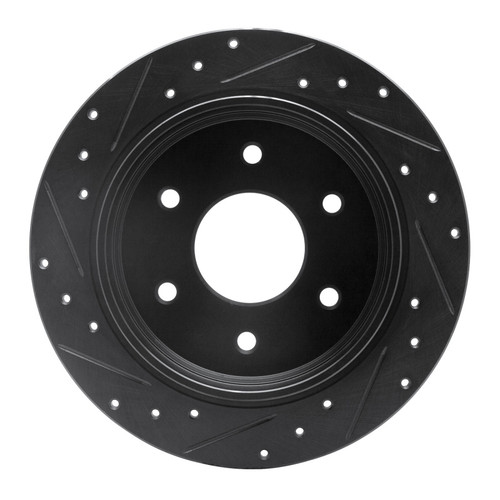 R1 04-15 Infiniti QX56 Rear Right Drilled & Slotted Black Brake Rotor