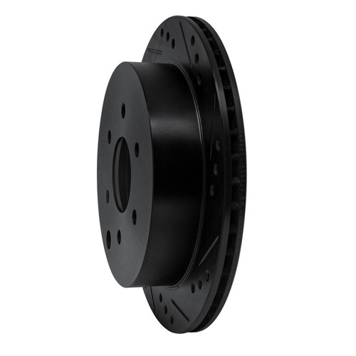 R1 05-25 Nissan Frontier Rear Right Drilled & Slotted Black Brake Rotor