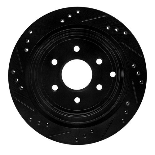 R1 05-25 Nissan Frontier Rear Right Drilled & Slotted Black Brake Rotor