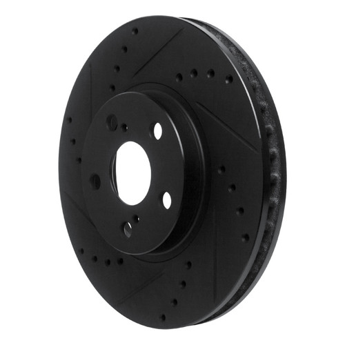 R1 94-99 Toyota Celica Front Left Drilled & Slotted Black Brake Rotor