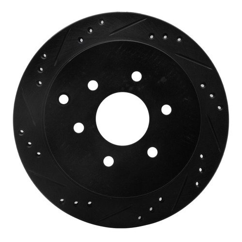 R1 05-25 Nissan Frontier Rear Left Drilled & Slotted Black Brake Rotor