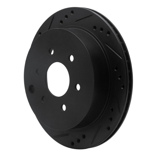 R1 05-25 Nissan Frontier Rear Left Drilled & Slotted Black Brake Rotor