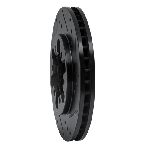 R1 85-12 Nissan D21 Pickup RWD (4 Cyl Excl HD) Front Right Drilled & Slotted Black Brake Rotor