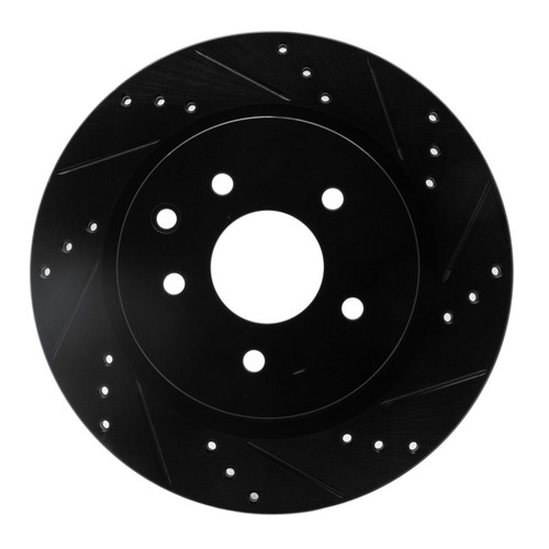 R1 05-25 Infiniti EX37 Rear Right Drilled & Slotted Black Brake Rotor
