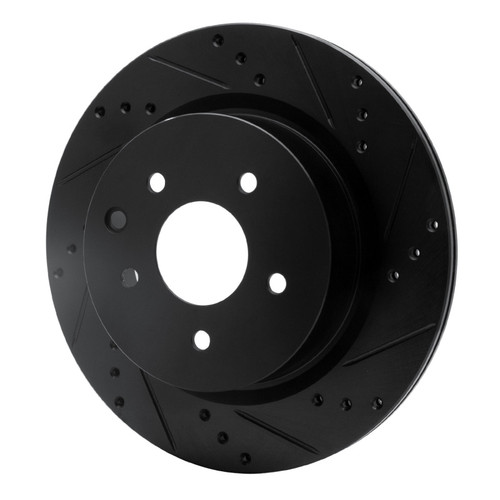 R1 05-25 Infiniti EX37 Rear Right Drilled & Slotted Black Brake Rotor