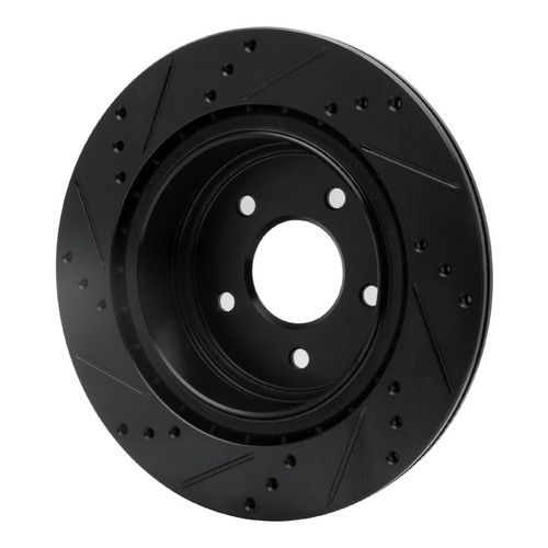 R1 05-25 Infiniti EX37 Rear Right Drilled & Slotted Black Brake Rotor