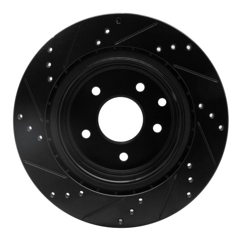 R1 05-25 Infiniti EX37 Rear Right Drilled & Slotted Black Brake Rotor