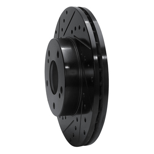 R1 87-89 Nissan 300ZX Turbo Front Left Drilled & Slotted Black Brake Rotor