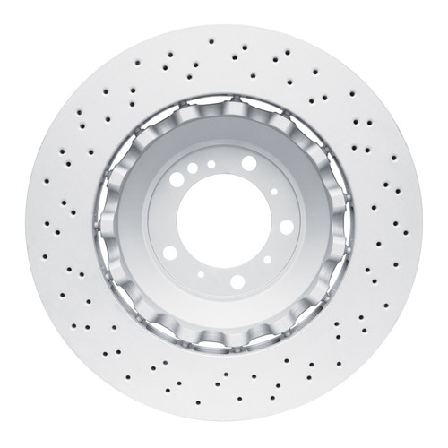 R1 16-23 Porsche 718 Cayman Right Front Drilled Carbon Alloy GeoMET Rotor