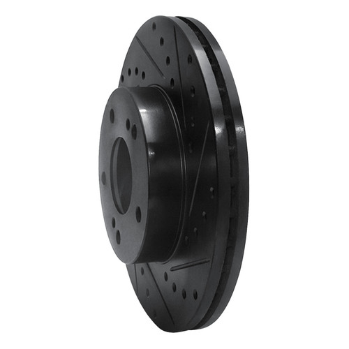 R1 87-89 Nissan 300ZX Turbo Front Right Drilled & Slotted Black Brake Rotor