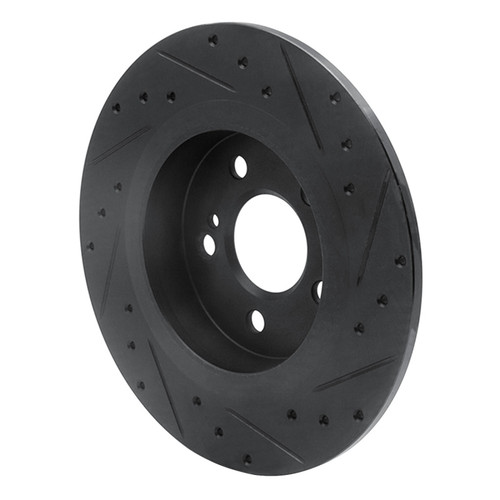 R1 12-20 Mercedes-Benz SLC300 Rear Left Drilled & Slotted Black Brake Rotor