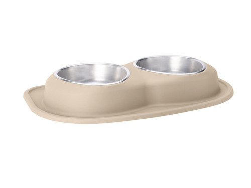 WeatherTech Pet Feeding System Double Low 64oz 3in. Stainless Bowl - Tan
