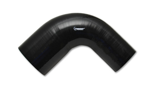 Vibrant 1.75 inch ID x 2 inch ID x 4 inch Long Gloss Black Silicone 90 Degree Transition Elbow - Part #19788