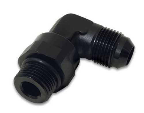 Vibrant -8AN Male Flare to -6AN ORB Swivel 90 Degree Adapter Fitting in Black Aluminum