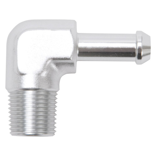 Edelbrock Hose End 90-Degree Fitting with 3/8 Inch NPT and Barb - Clear Anodized Aluminum