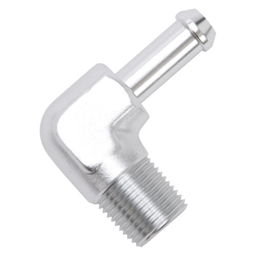 Edelbrock Hose End 90-Degree Fitting with 3/8 Inch NPT and Barb - Clear Anodized Aluminum