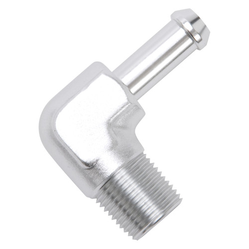 Edelbrock Hose End 90-Degree Fitting with 3/8 Inch NPT and Barb - Clear Anodized Aluminum