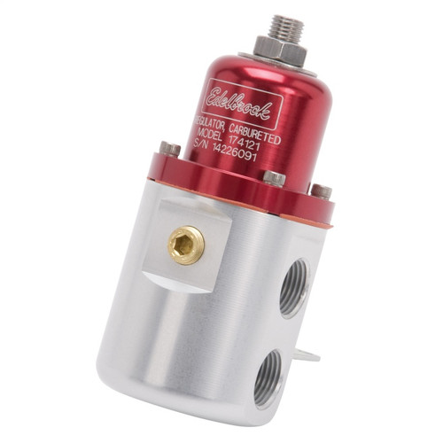 Edelbrock Carbureted Fuel Pressure Regulator 174121, 160 GPH, 5-10 PSI, 3/8 inch In/Out, Red