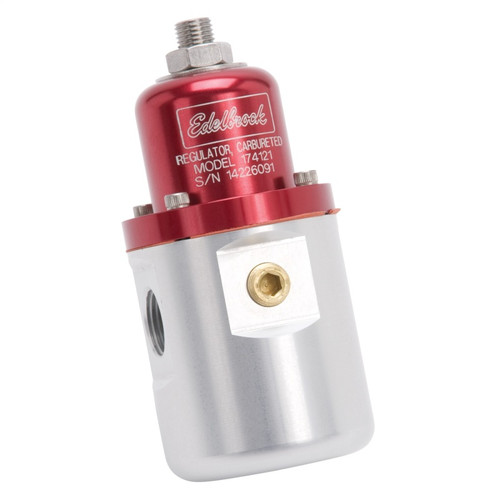 Edelbrock Carbureted Fuel Pressure Regulator 174121, 160 GPH, 5-10 PSI, 3/8 inch In/Out, Red