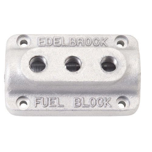 Edelbrock Part #1285 Vintage Cast Aluminum Fuel Block for Triple Carburetors